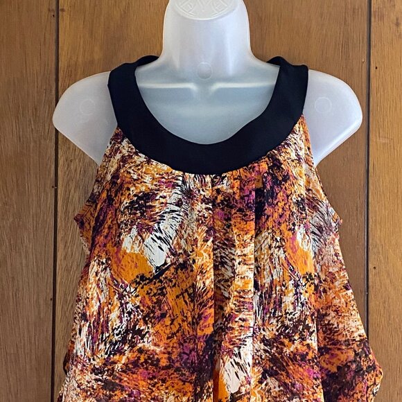 New Directions Top Womens S‎ Sleeveless Layered Blouse Multicolor Abstract Flowy - Picture 2 of 13